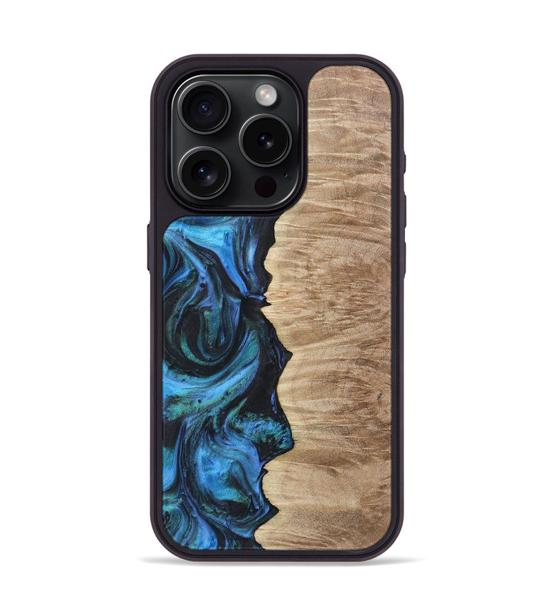 iPhone 15 Pro Wood+Resin Phone Case - Rita (Blue, 718483)