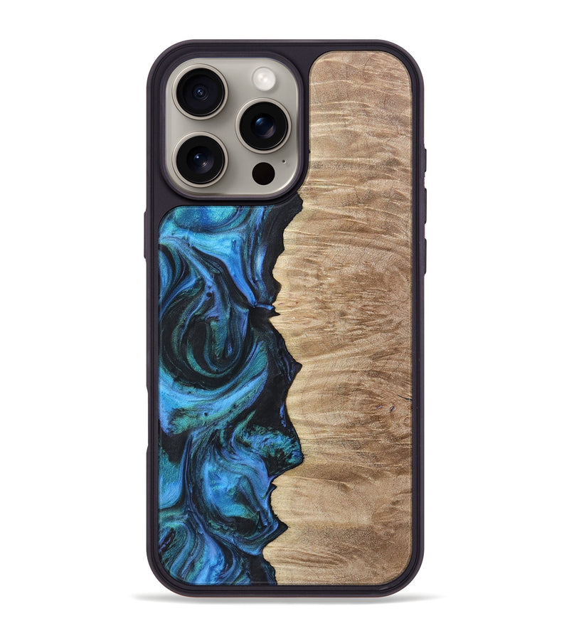 iPhone 16 Pro Max Wood+Resin Phone Case - Rita (Blue, 718483)