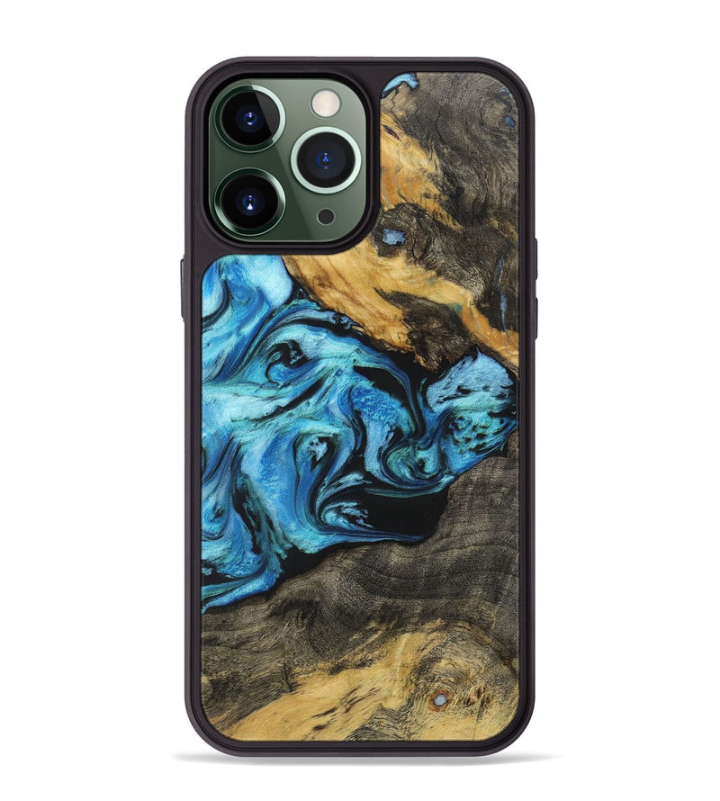 iPhone 13 Pro Max Wood+Resin Phone Case - Jolene (Blue, 718487)