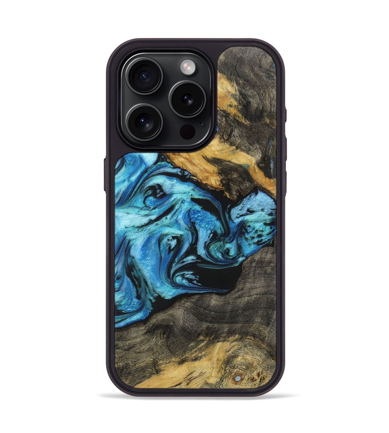 iPhone 15 Pro Wood+Resin Phone Case - Jolene (Blue, 718487)