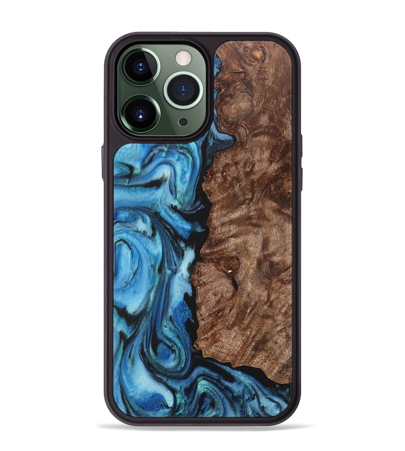 iPhone 13 Pro Max Wood+Resin Phone Case - Willard (Blue, 718501)