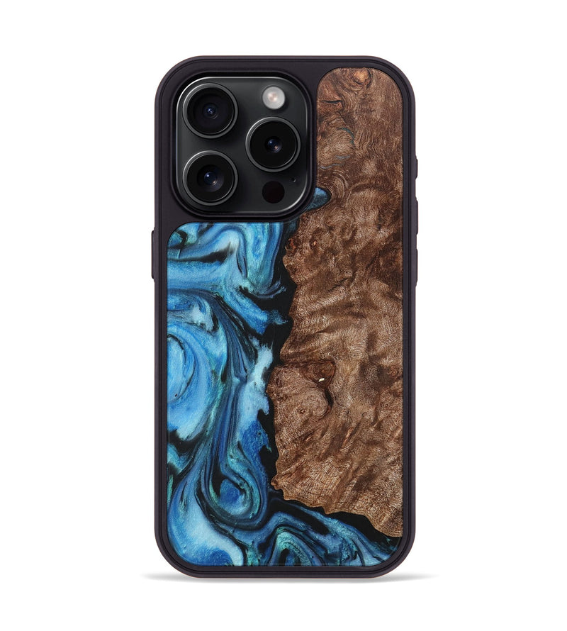 iPhone 15 Pro Wood+Resin Phone Case - Willard (Blue, 718501)