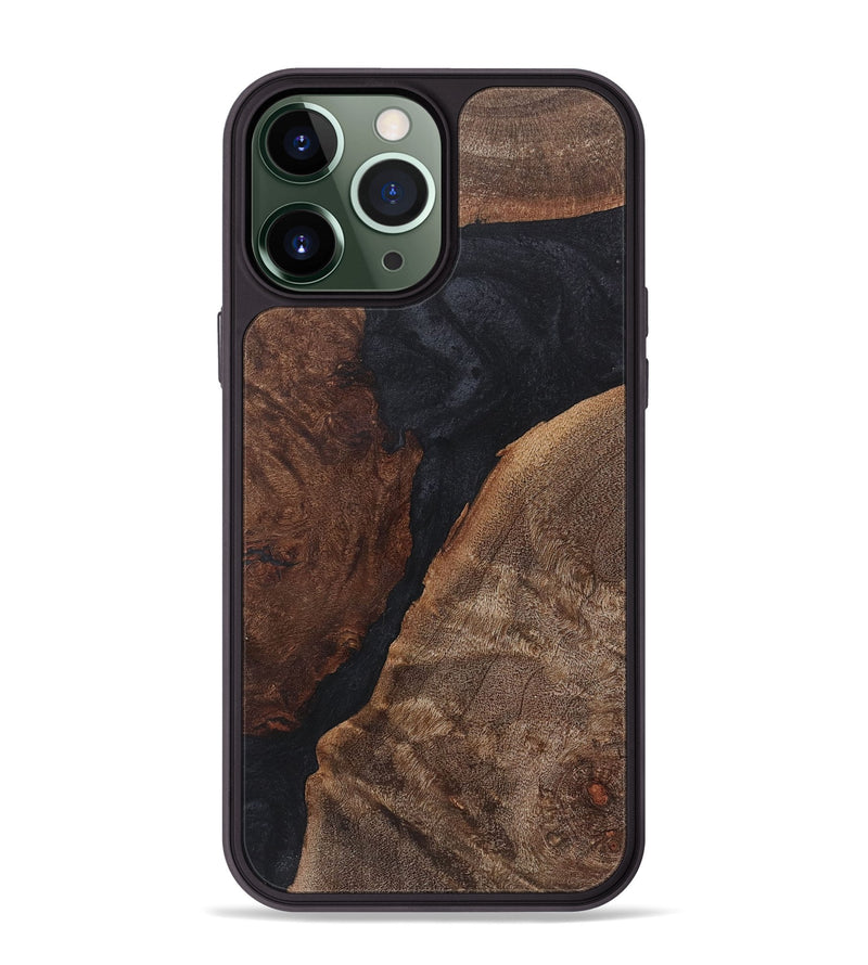 iPhone 13 Pro Max Wood+Resin Phone Case - Mandy (Pure Black, 718609)