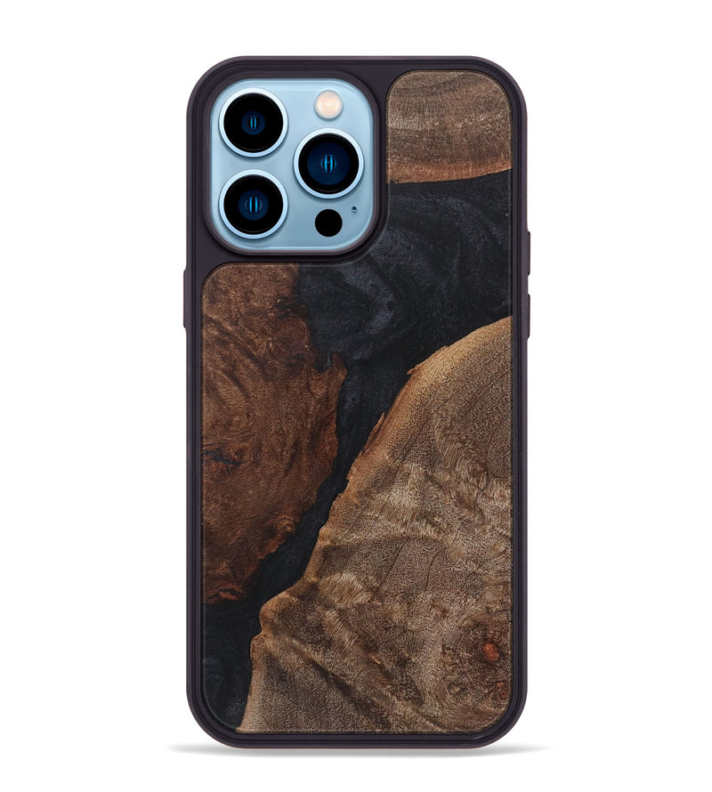 iPhone 14 Pro Max Wood+Resin Phone Case - Mandy (Pure Black, 718609)