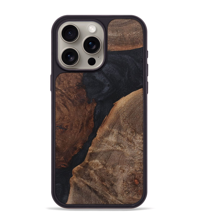 iPhone 15 Pro Max Wood+Resin Phone Case - Mandy (Pure Black, 718609)