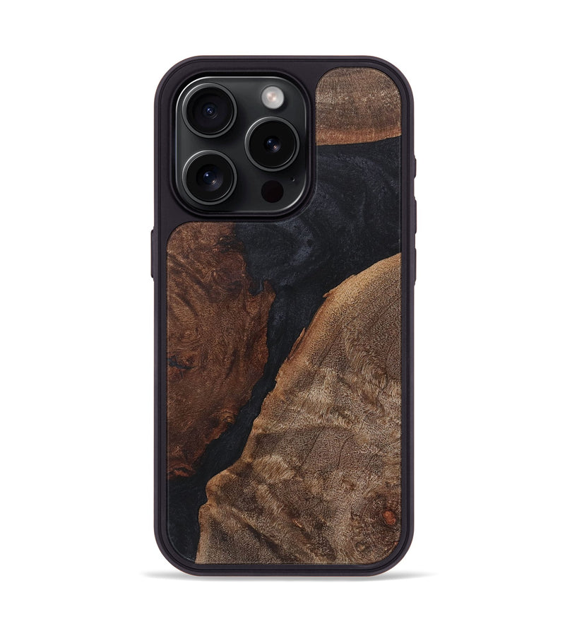 iPhone 15 Pro Wood+Resin Phone Case - Mandy (Pure Black, 718609)