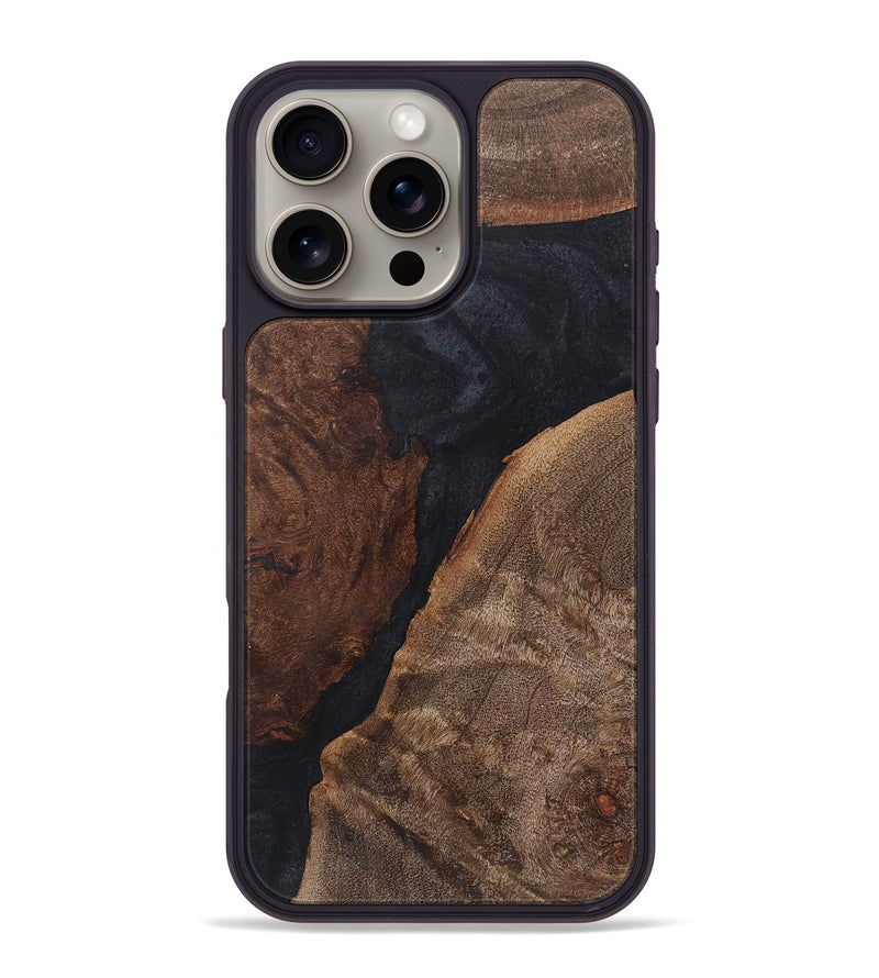 iPhone 16 Pro Max Wood+Resin Phone Case - Mandy (Pure Black, 718609)