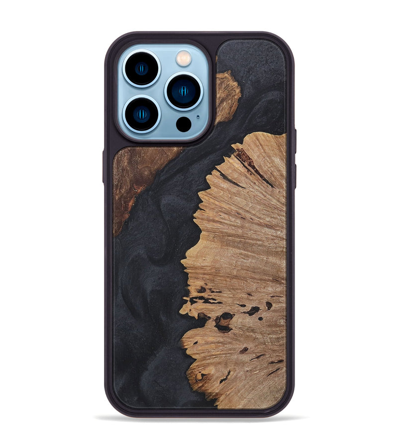 iPhone 14 Pro Max Wood+Resin Phone Case - Adrienne (Pure Black, 718610)