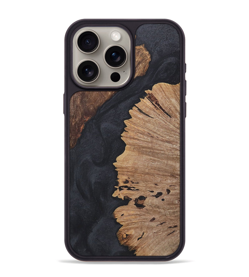 iPhone 15 Pro Max Wood+Resin Phone Case - Adrienne (Pure Black, 718610)