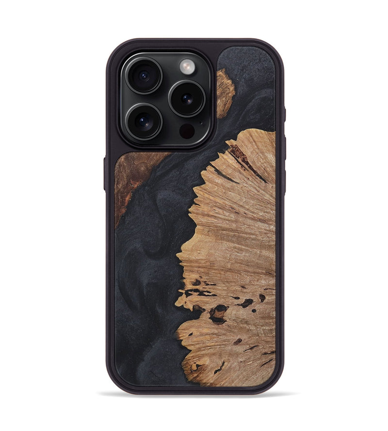 iPhone 15 Pro Wood+Resin Phone Case - Adrienne (Pure Black, 718610)