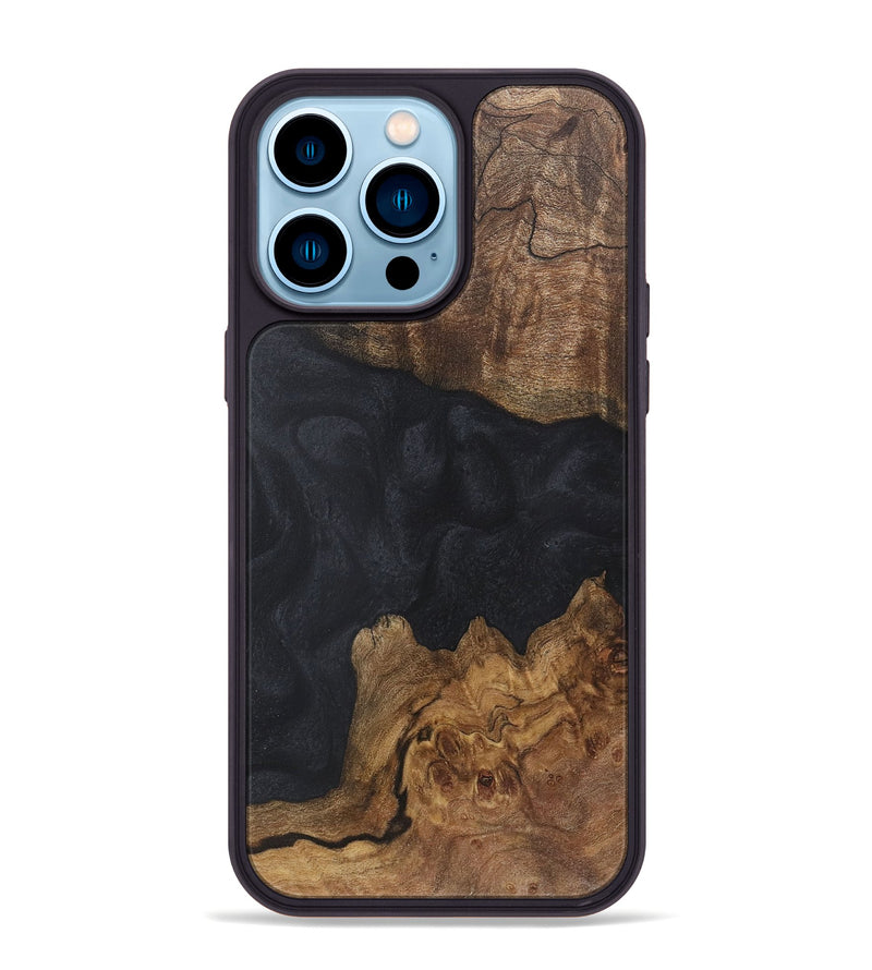 iPhone 14 Pro Max Wood+Resin Phone Case - Forrest (Pure Black, 718611)