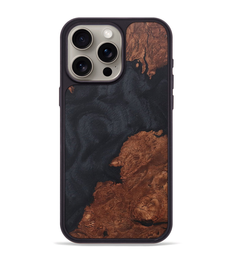 iPhone 15 Pro Max Wood+Resin Phone Case - Fabian (Pure Black, 718612)