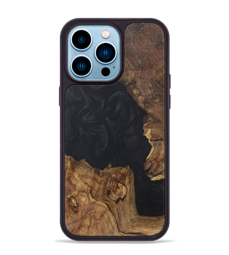 iPhone 14 Pro Max Wood+Resin Phone Case - Salvatore (Pure Black, 718613)