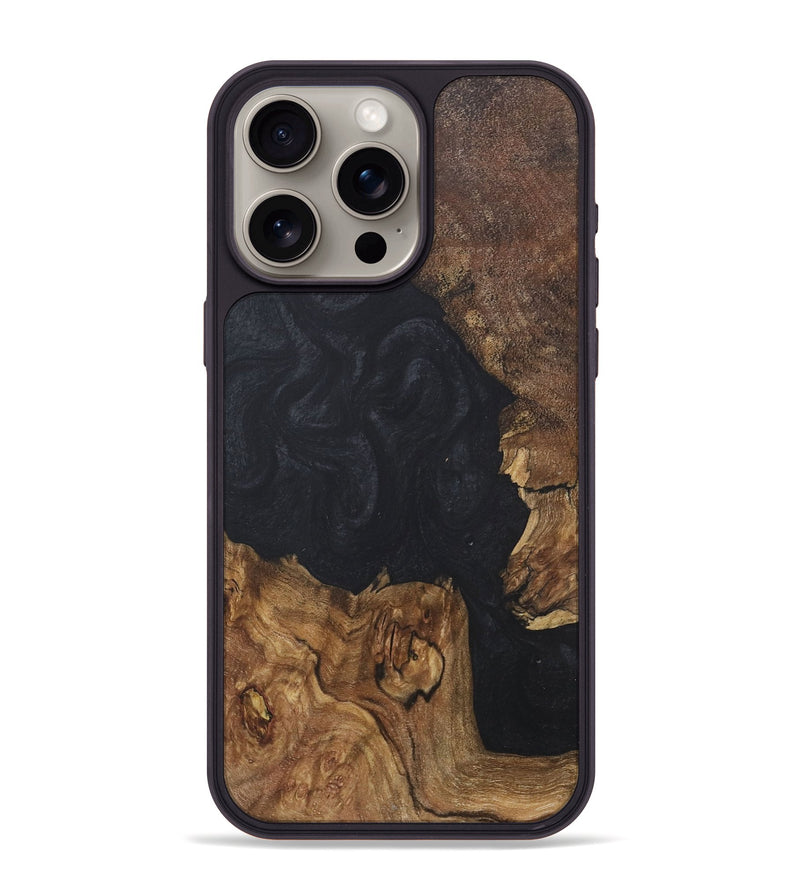 iPhone 15 Pro Max Wood+Resin Phone Case - Salvatore (Pure Black, 718613)