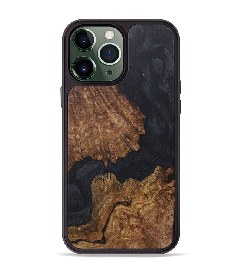 iPhone 13 Pro Max Wood+Resin Phone Case - Carole (Pure Black, 718614)