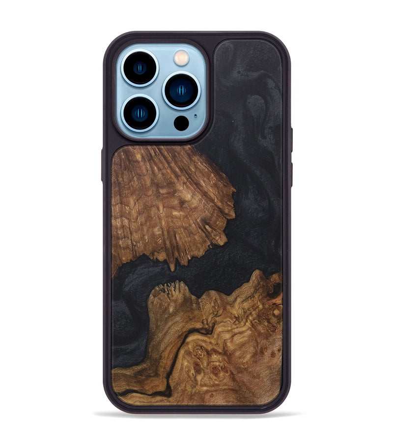 iPhone 14 Pro Max Wood+Resin Phone Case - Carole (Pure Black, 718614)