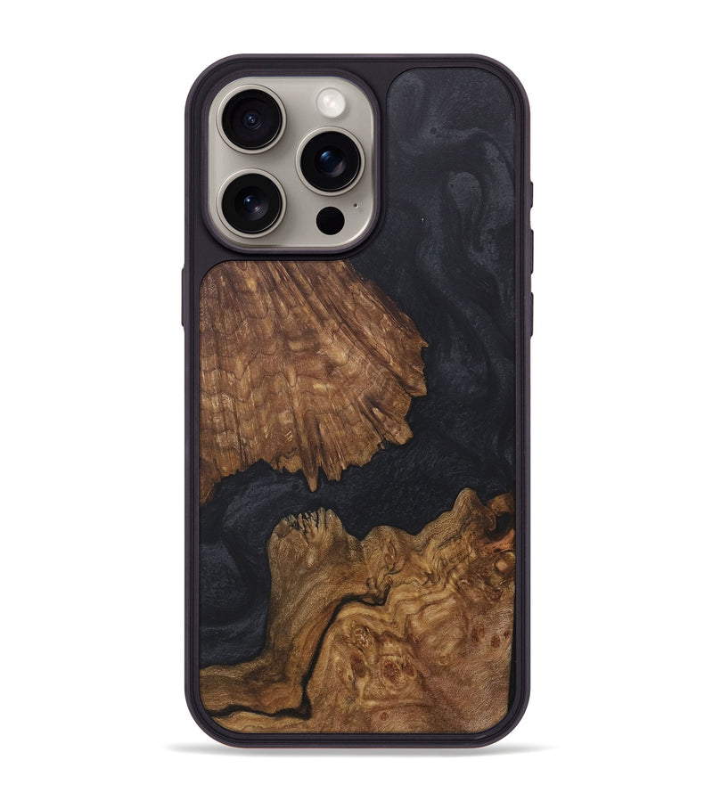 iPhone 15 Pro Max Wood+Resin Phone Case - Carole (Pure Black, 718614)