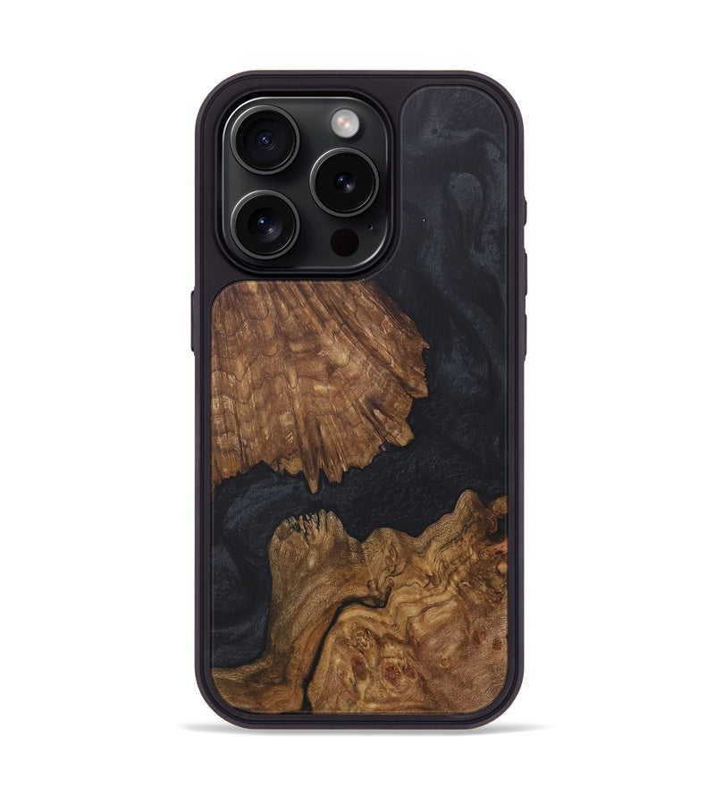 iPhone 15 Pro Wood+Resin Phone Case - Carole (Pure Black, 718614)