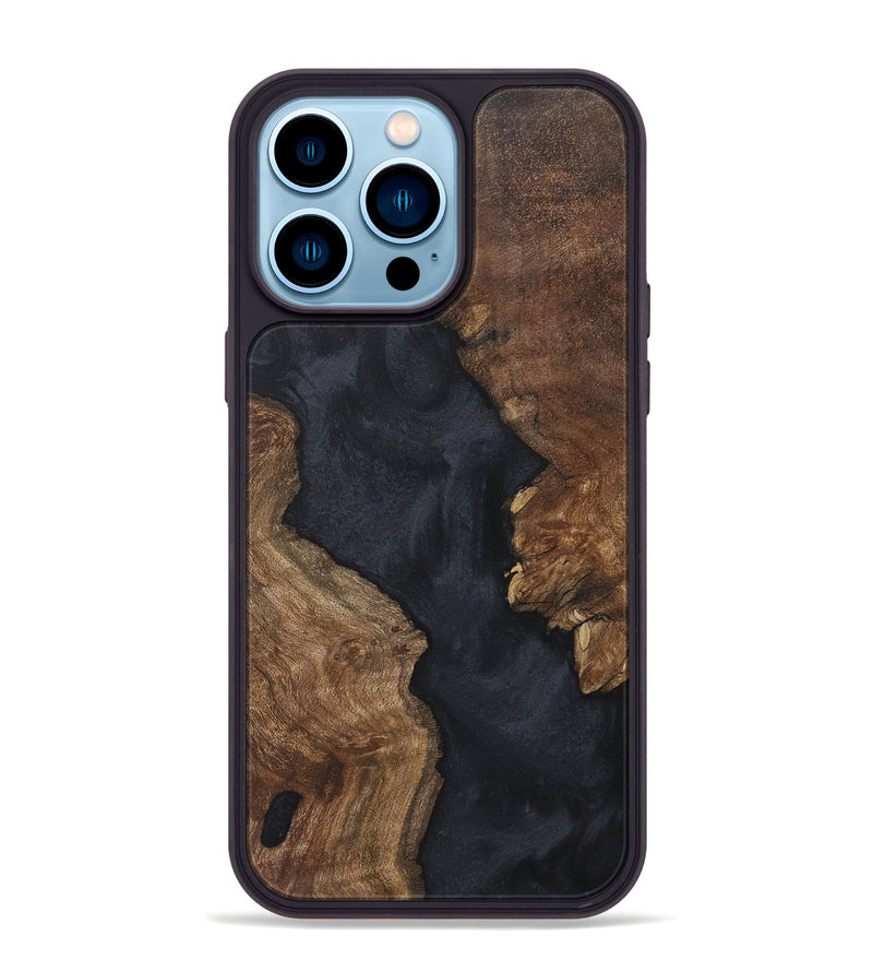 iPhone 14 Pro Max Wood+Resin Phone Case - Jayla (Pure Black, 718619)