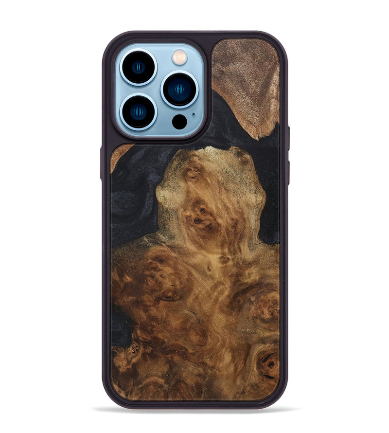 iPhone 14 Pro Max Wood+Resin Phone Case - Daniel (Pure Black, 718620)