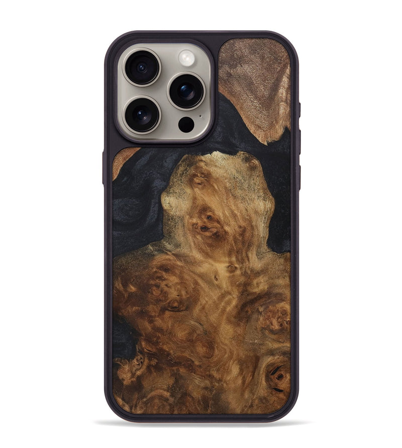 iPhone 15 Pro Max Wood+Resin Phone Case - Daniel (Pure Black, 718620)