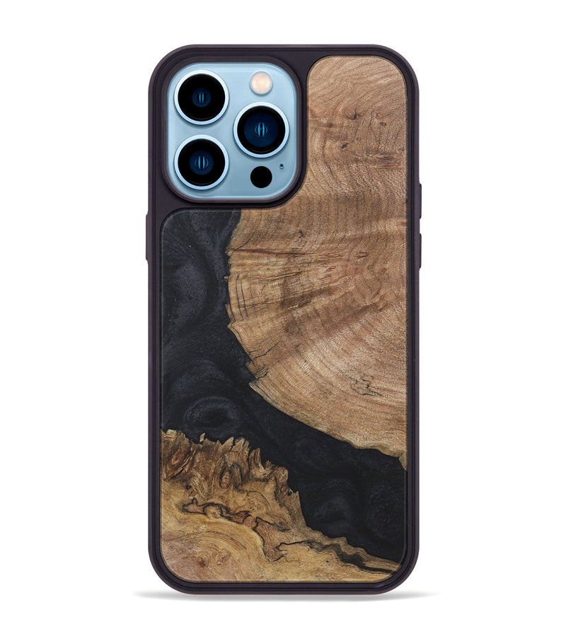 iPhone 14 Pro Max Wood+Resin Phone Case - Leilani (Pure Black, 718622)