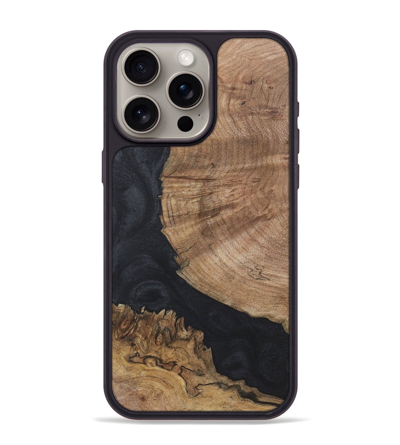 iPhone 15 Pro Max Wood+Resin Phone Case - Leilani (Pure Black, 718622)