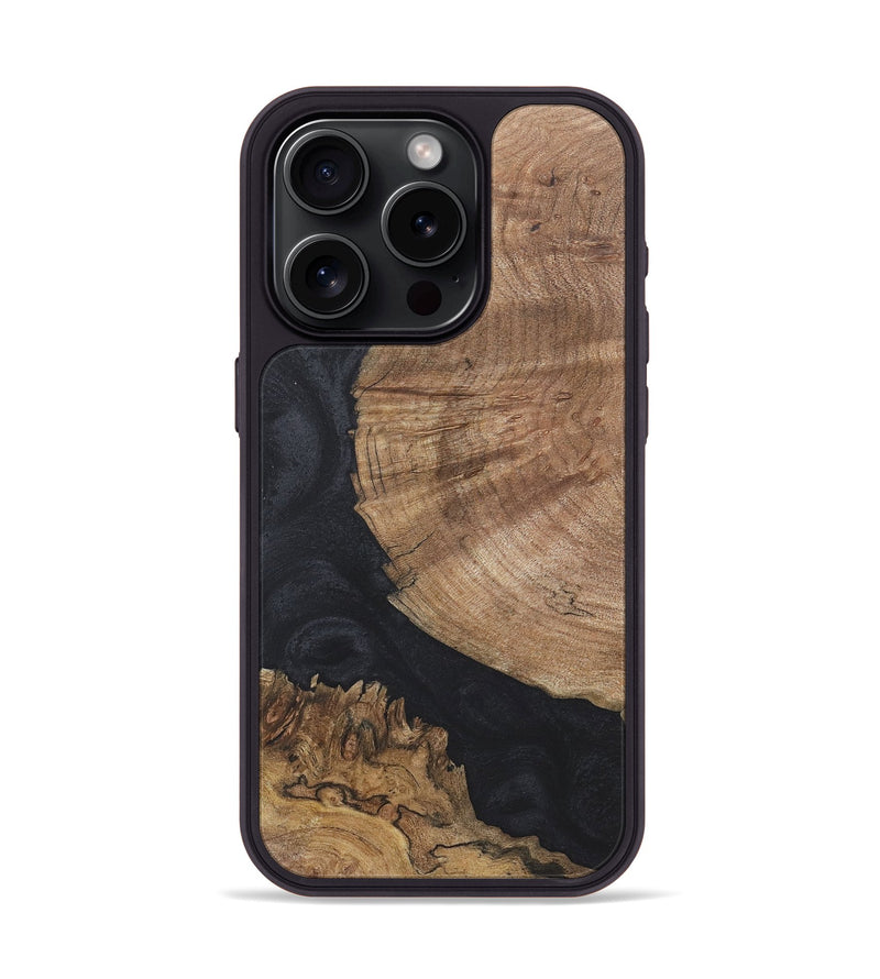 iPhone 15 Pro Wood+Resin Phone Case - Leilani (Pure Black, 718622)