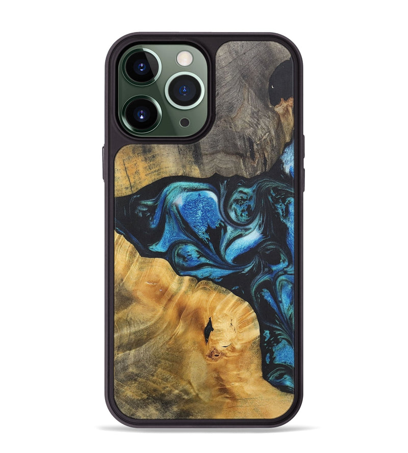 iPhone 13 Pro Max Wood+Resin Phone Case - Miranda (Blue, 718625)