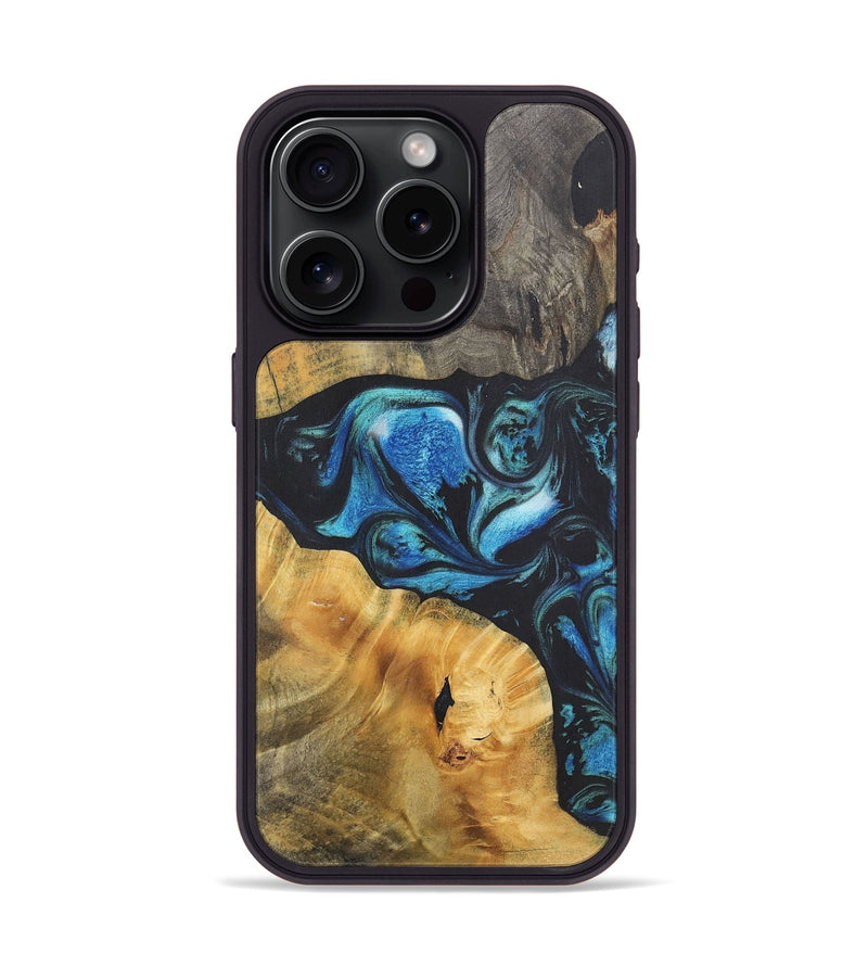 iPhone 15 Pro Wood+Resin Phone Case - Miranda (Blue, 718625)