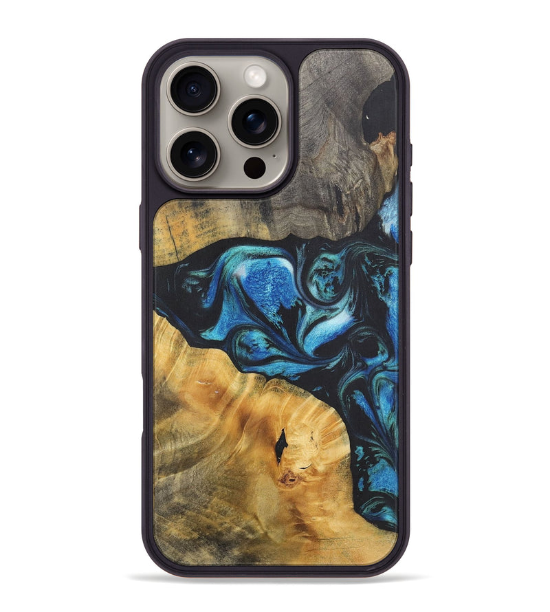 iPhone 16 Pro Max Wood+Resin Phone Case - Miranda (Blue, 718625)