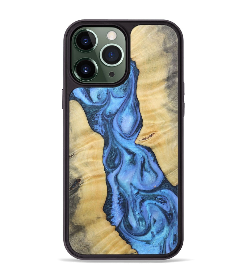 iPhone 13 Pro Max Wood+Resin Phone Case - Leo (Blue, 718626)