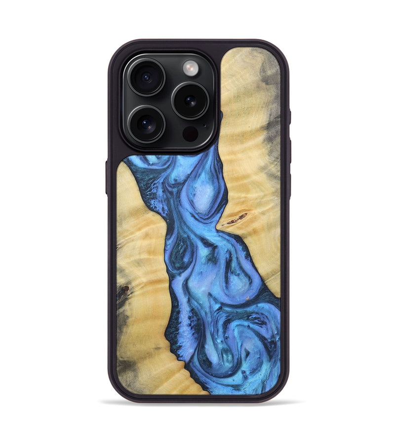 iPhone 15 Pro Wood+Resin Phone Case - Leo (Blue, 718626)