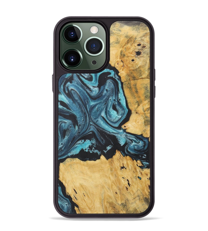 iPhone 13 Pro Max Wood+Resin Phone Case - Terence (Blue, 718629)