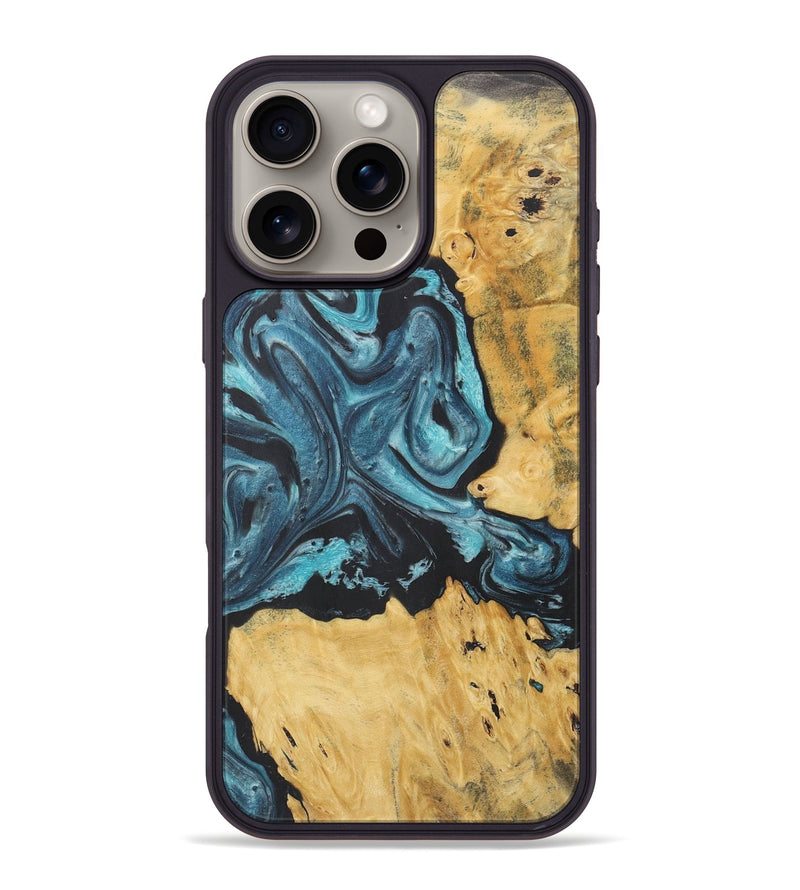 iPhone 16 Pro Max Wood+Resin Phone Case - Terence (Blue, 718629)