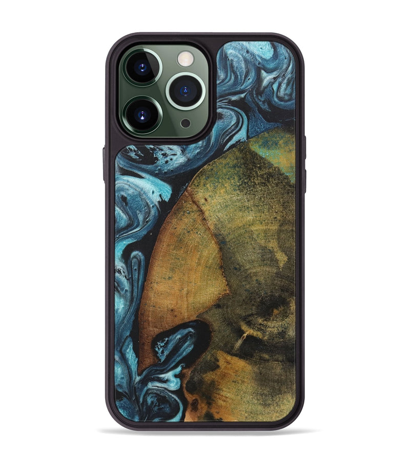 iPhone 13 Pro Max Wood+Resin Phone Case - Mattie (Blue, 718631)