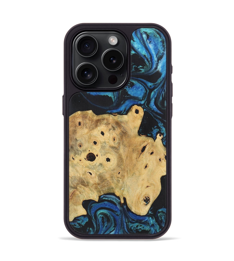 iPhone 15 Pro Wood+Resin Phone Case - Dolores (Blue, 718632)