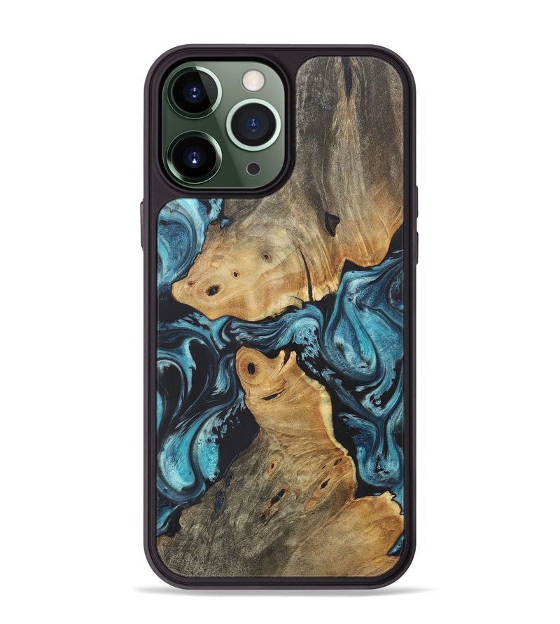 iPhone 13 Pro Max Wood+Resin Phone Case - Hendrix (Blue, 718634)