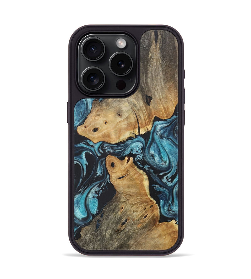 iPhone 15 Pro Wood+Resin Phone Case - Hendrix (Blue, 718634)