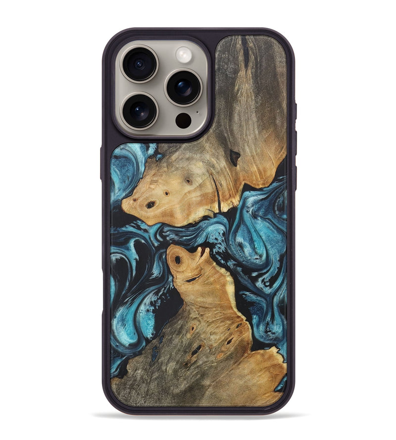 iPhone 16 Pro Max Wood+Resin Phone Case - Hendrix (Blue, 718634)