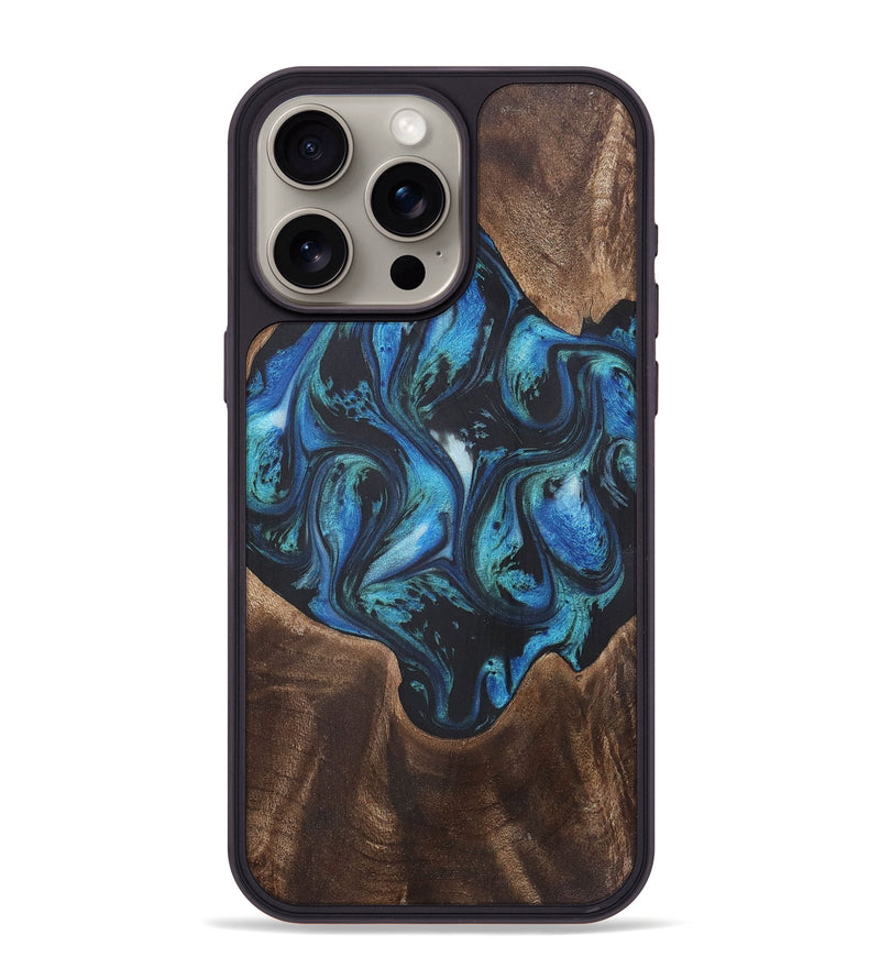 iPhone 15 Pro Max Wood+Resin Phone Case - Nettie (Blue, 718637)