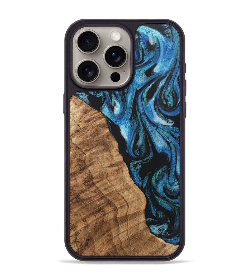 iPhone 15 Pro Max Wood+Resin Phone Case - Madyson (Blue, 718638)