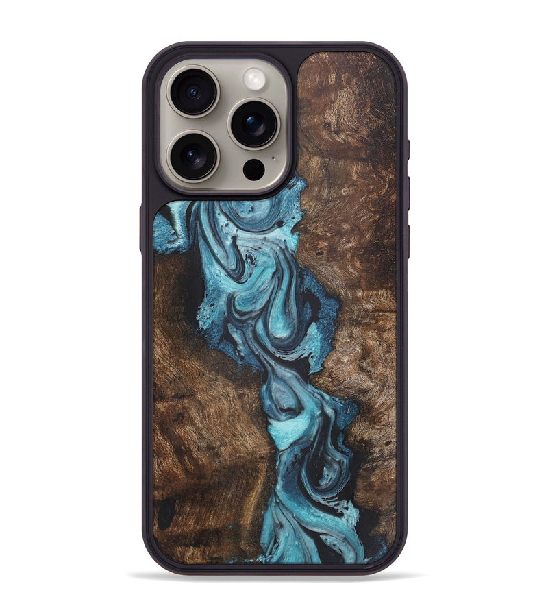 iPhone 15 Pro Max Wood+Resin Phone Case - Tanner (Blue, 718640)