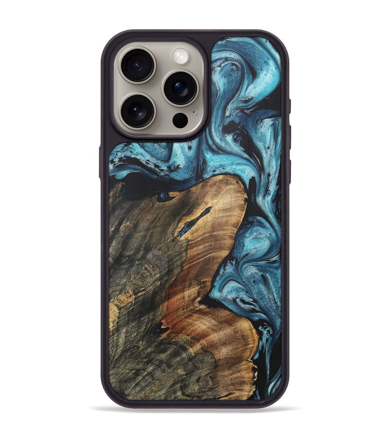 iPhone 15 Pro Max Wood+Resin Phone Case - Simon (Blue, 718643)