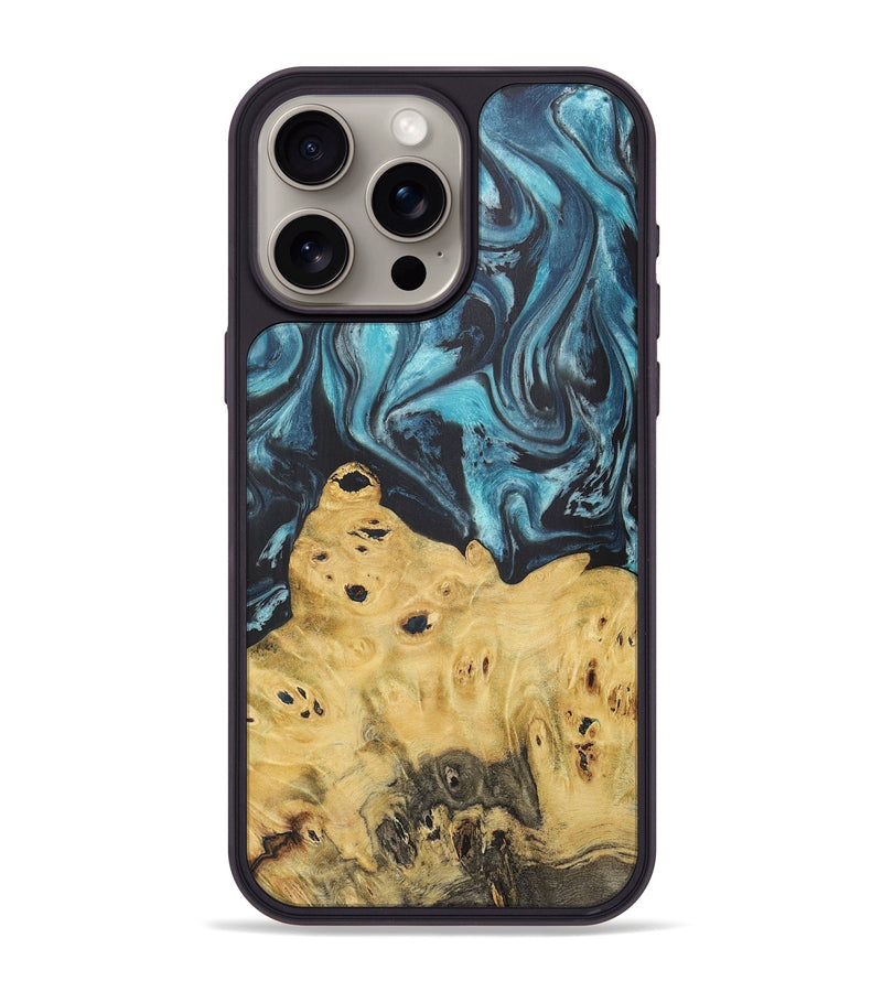 iPhone 15 Pro Max Wood+Resin Phone Case - Waylon (Blue, 718644)