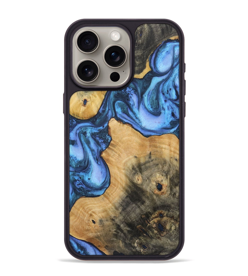 iPhone 15 Pro Max Wood+Resin Phone Case - Liliana (Blue, 718645)