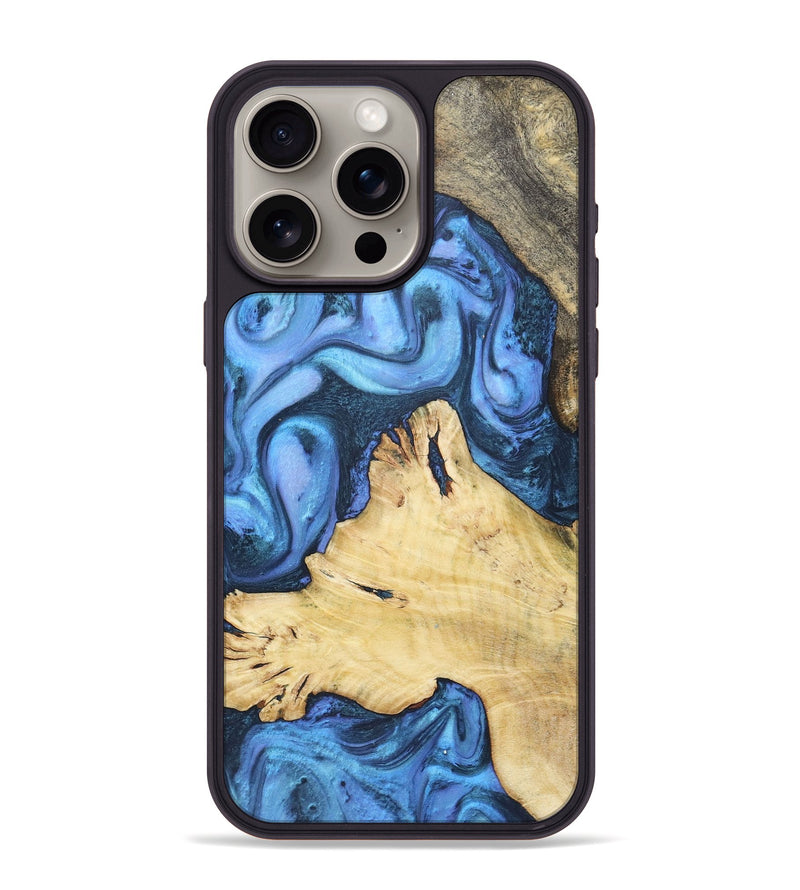 iPhone 15 Pro Max Wood+Resin Phone Case - Sherri (Blue, 718646)