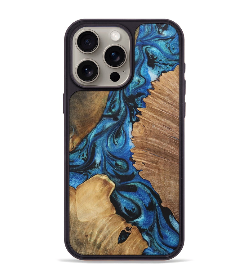 iPhone 15 Pro Max Wood+Resin Phone Case - Misty (Blue, 718648)