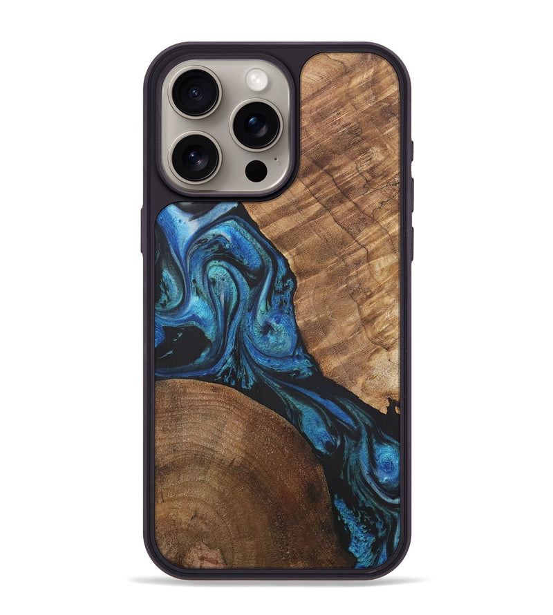 iPhone 15 Pro Max Wood+Resin Phone Case - Melvin (Blue, 718649)