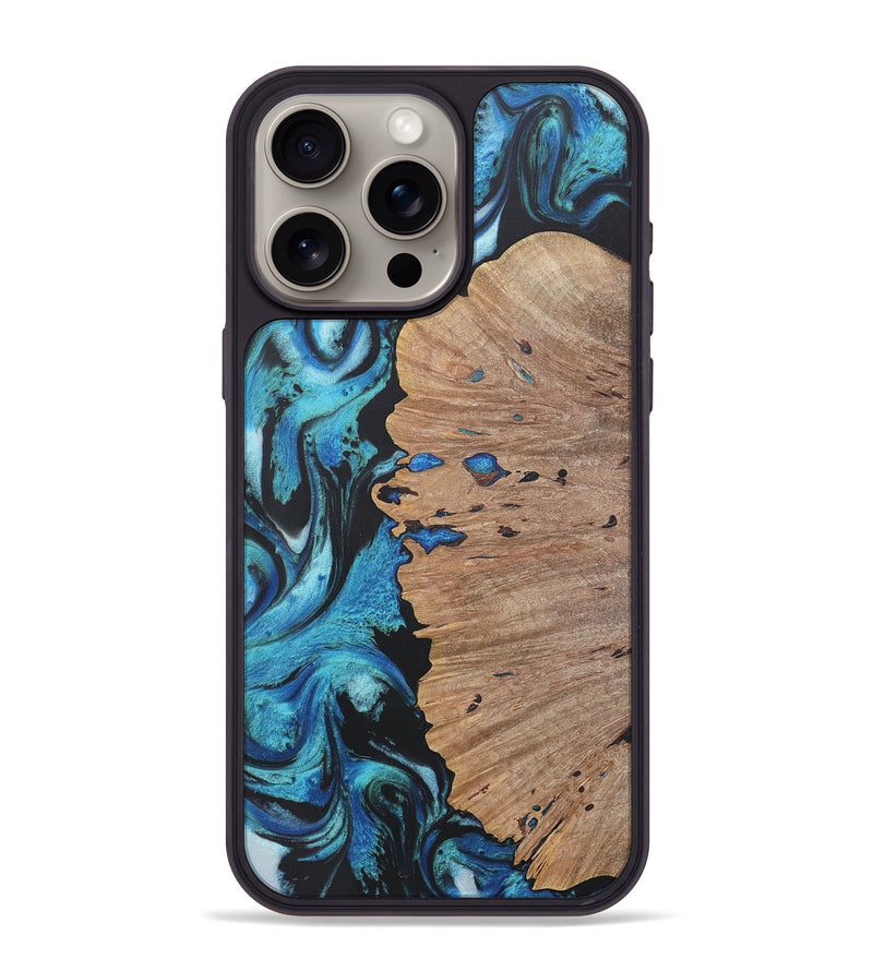 iPhone 15 Pro Max Wood+Resin Phone Case - Evelyn (Blue, 718650)